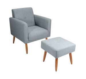 Poltrona lino Pequim con puff gris