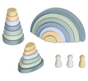 Figuras apilables infantil de madera celeste