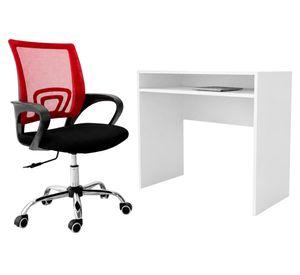 Combo oficina Escritorio blanco + silla New York negra roja