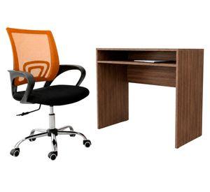 Combo oficina New York escritorio avellana + silla naranjo