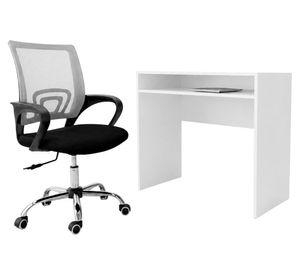 Combo oficina Escritorio blanco + silla New York negra gris