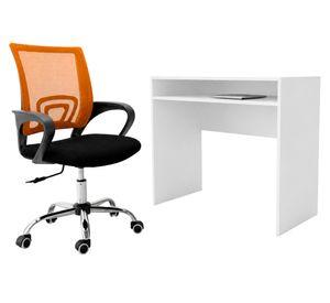 Combo oficina Escritorio blanco + silla New York negra naranjo