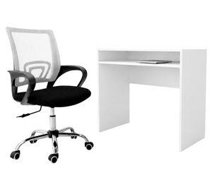 Combo oficina Escritorio blanco + silla New York negra blanca