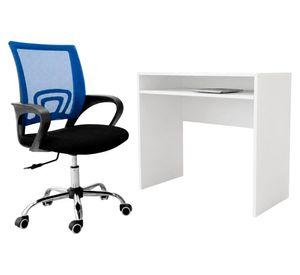 Combo oficina Escritorio blanco + silla New York negra azul