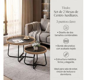 Juego Mesa De Centro Lateral Living Redonda Doble Tejido Color Marrón
