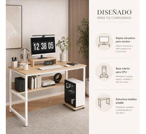 Escritorio Con Elevador De Monitor Y Organizadores 100x50x72 Arce