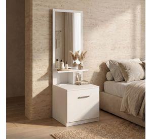 Velador Con Espejo Repisa Y Cajon Grande 170cm Con Enchufe Mate Blanco