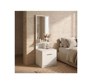 Velador Con Espejo Repisa Y Cajon Grande 170cm Con Enchufe Mate Blanco