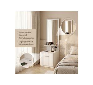 Velador Con Espejo Repisa Y Cajon Grande 170cm Con Enchufe Mate Blanco
