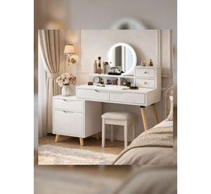 Tocador Con Espejo De Luz Comoda Extendible 130x40x110cm Blanco