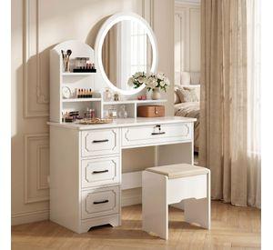 Tocador Melamina Con Taburete Luz 80*40*137cm Estilo Europeo