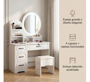 Tocador Melamina Con Taburete Luz 80*40*137cm Estilo Europeo