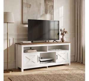 Rack Tv 150x40x66cm 2 Puerta Con Enchufe Estilo Europeo Color Blanco Con Marron Blanco/marrón