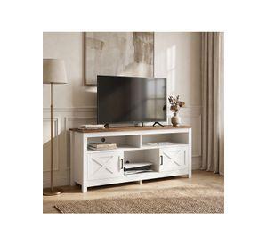 Rack Tv 150x40x66cm 2 Puerta Con Enchufe Estilo Europeo Color Blanco Con Marron Blanco/marrón