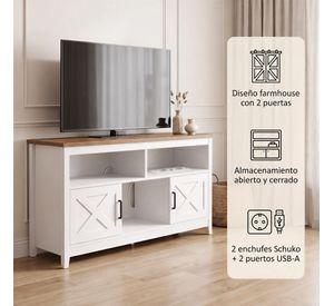 Rack Tv 150x40x66cm 2 Puerta Con Enchufe Estilo Europeo Color Blanco Con Marron Blanco/marrón