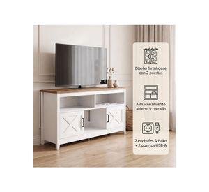 Rack Tv 150x40x66cm 2 Puerta Con Enchufe Estilo Europeo Color Blanco Con Marron Blanco/marrón