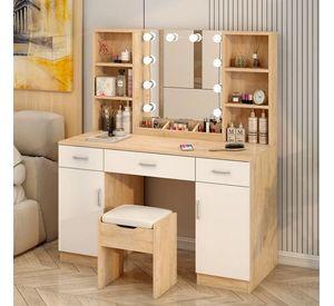 Tocador Con Espejo Y Luces Con Taburete Cajones 140x110x40cm