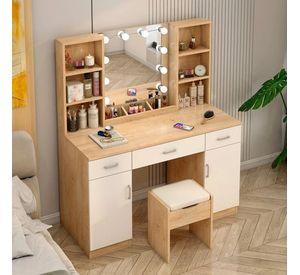 Tocador Con Espejo Y Luces Con Taburete Cajones 140x110x40cm