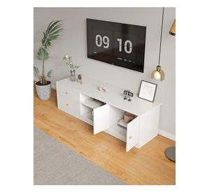 Rack Tv 120x34x40cm 2 Tiras 2 Puerta Melamina Moderna Blanco