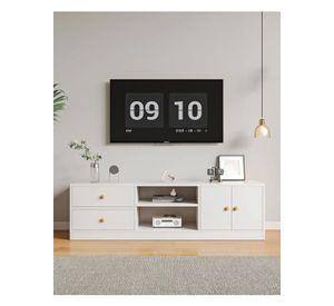 Rack Tv 120x34x40cm 2 Tiras 2 Puerta Melamina Moderna Blanco