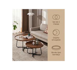 Juego Mesa De Centro Living Vanguardia Madera Nactural