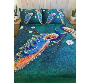 Cubrecama De Microfibra Estampado 2 Plazas - Diseño Pavo Real Azul