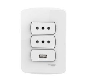 Placa armada Miluz 2 enchufes + 1 USB blanco