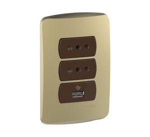 Placa armada Miluz 2 enchufes + 1 USB dorado