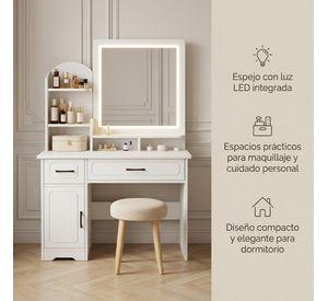 Tocador Espejo Con Luz Con Repisa Y Cajonera 137x80x40cm Blanco