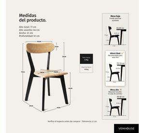 Silla Para Comedor Cocina Madera Moderna Respaldo Curvo Fresno Negra