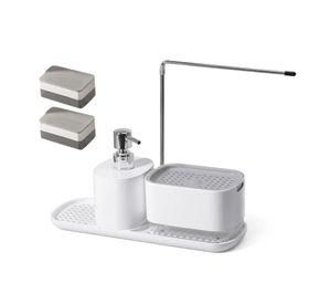 Dispensador De Jabon De Cocina Con Toallero Y Portaesponjas
