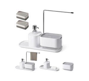 Dispensador De Jabon De Cocina Con Toallero Y Portaesponjas