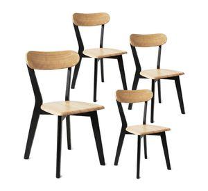 Pack 4 Sillas Para Comedor Cocina Madera Moderna Respaldo Curvo Fresno Negras