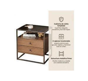 Velador Vanguardia 2 Cajones 50*40*53cm Repisa Vidrio