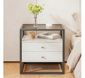 Velador Vanguardia 2 Cajones 50*40*53cm Repisa Vidrio