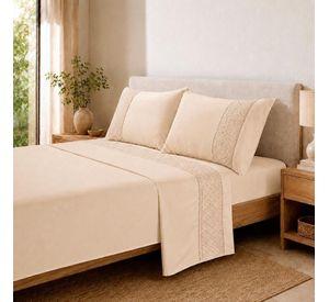 Juego de Sabanas 180 Hilos Broderie Beige Superking