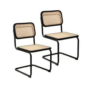 Pack 2 Sillas Para Comedor Cocina Ratán Madera Moderna Respaldo Breuer Negras