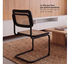 Pack 2 Sillas Para Comedor Cocina Ratán Madera Moderna Respaldo Breuer Negras