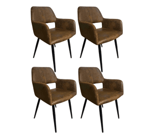 Pack 4 Butacas de Comedor Burgos Ecocuero Vintage con Patas de Metal | Silla Moderna para Living