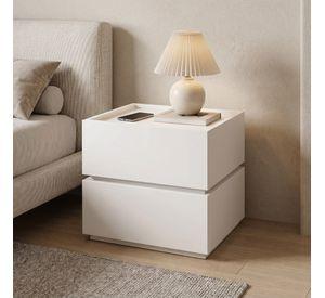 Velador Vanguardia Combinable 2 Cajones 45x47x34cm Melamina Mate Balnco Entero