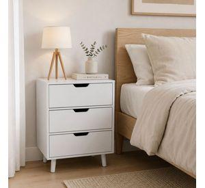 Velador Mari 3 Cajones Blanco Moderno para Dormitorio