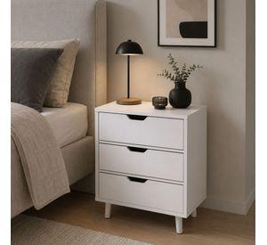 Velador Mari 3 Cajones Blanco Moderno para Dormitorio