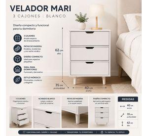Velador Mari 3 Cajones Blanco Moderno para Dormitorio