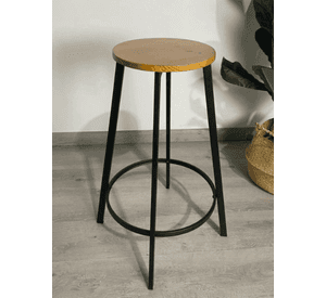 Taburete de Bar Industrial 75 cm Madera y Metal Piso Alto para Barra Cocina y Quincho Elipse