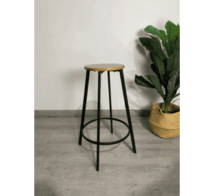Taburete de Bar Industrial 75 cm Madera y Metal Piso Alto para Barra Cocina y Quincho Elipse