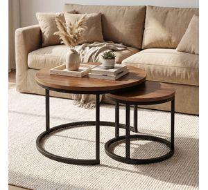 Juego Mesa De Centro Lateral Living Redonda Doble Madera