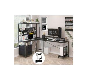 Escritorio Homeoffice Esquinero Convertible Con Estantería Negro
