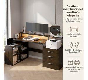 Escritorio Homeoffice Estacion Del Trabajo Con Luz Y Enchufe Color Marrón