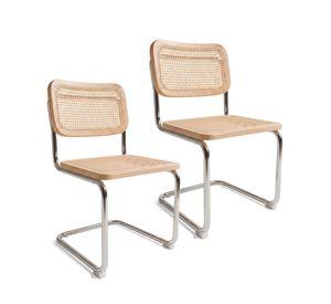 Pack 2 Sillas Para Comedor Cocina Ratán Madera Moderna Respaldo Breuer Naturales