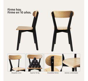 Pack 2 Sillas Para Comedor Cocina Madera Moderna Respaldo Curvo Fresno Negras